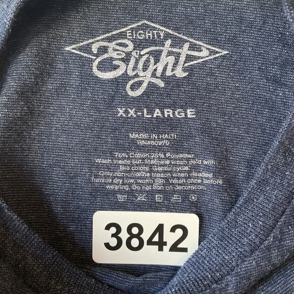 Eighty Eight Men Shirt XX-LARGE Blue Skull Rose Short Sleeve - Picture 2 of 8